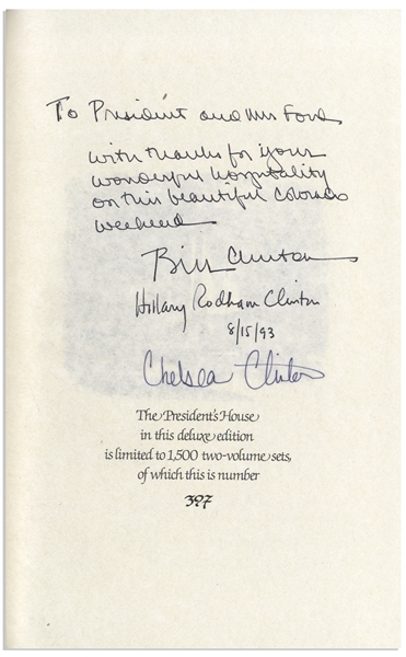 Bill Clinton Book Signed as President, Inscribed to Former President Gerald Ford -- Handsome Deluxe Limited Edition Leather Bound Set of ''The President's House''